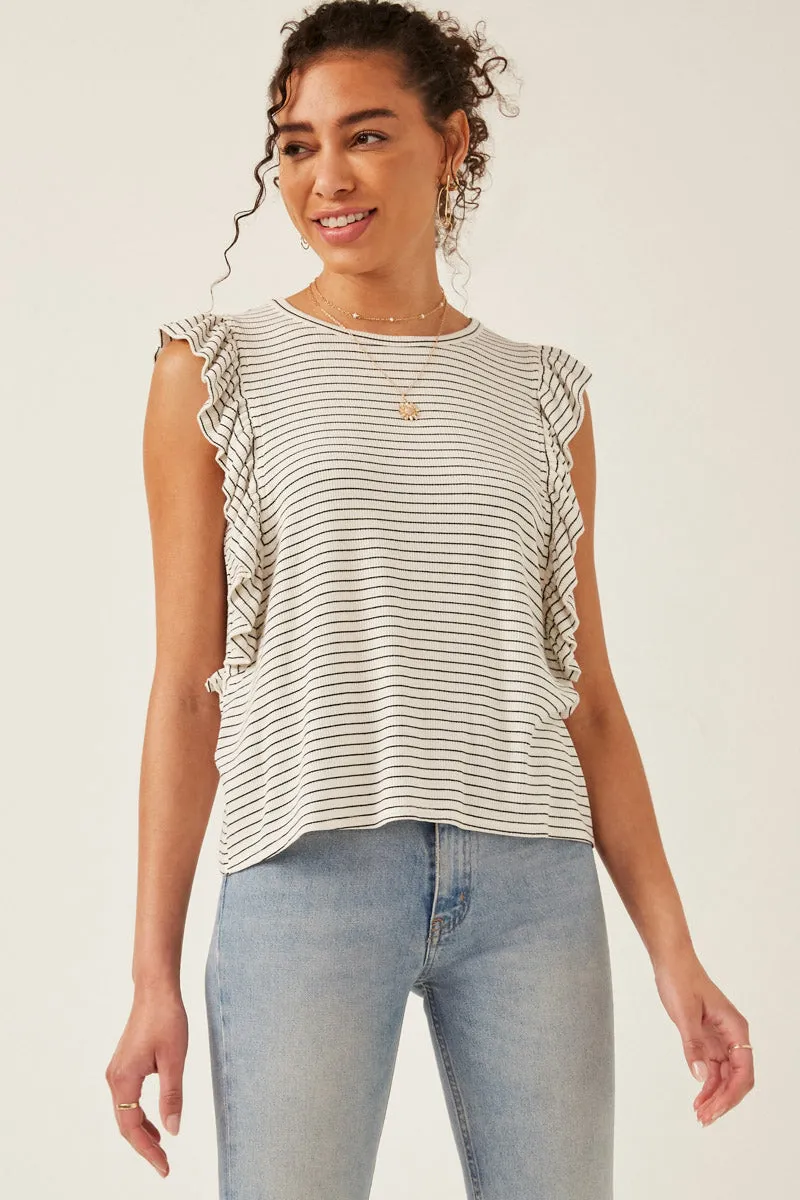 Ribbed Stripe Ruffled Tank Warm Hoodie Reflective Detailing