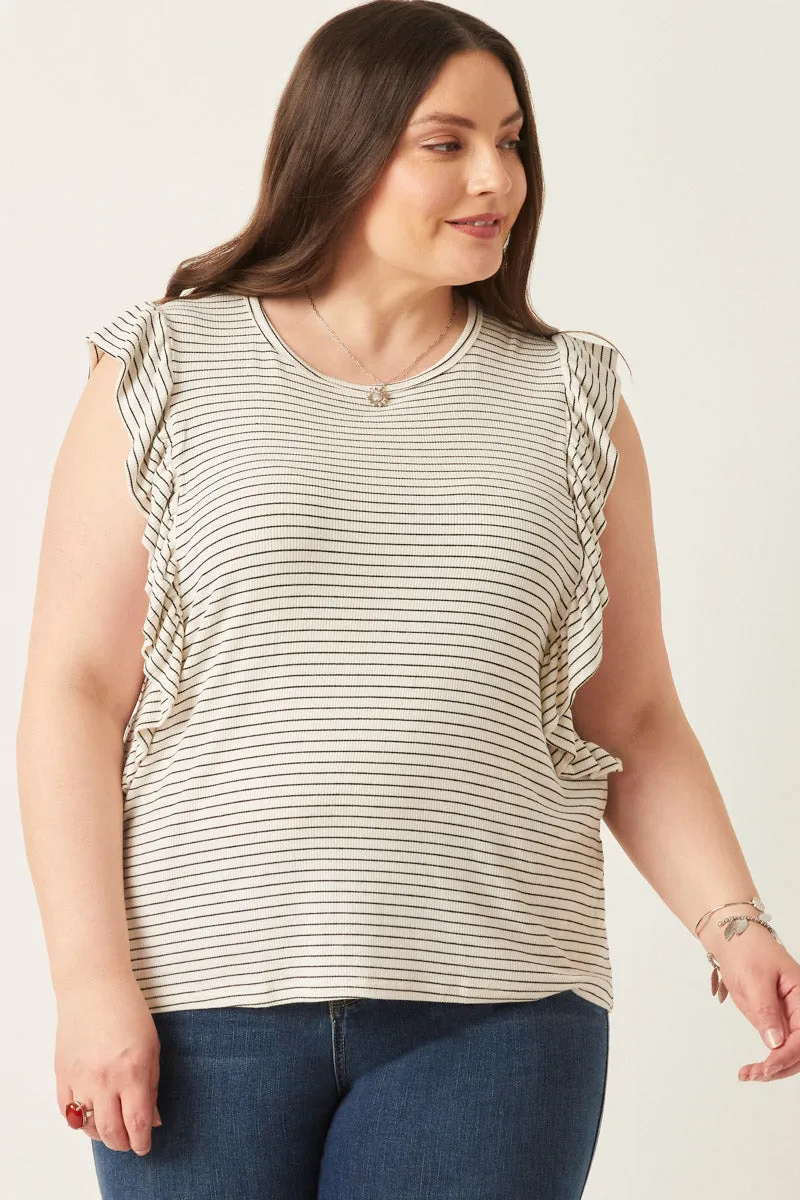 Ribbed Stripe Ruffled Tank Water resistant coating UltraFineMesh