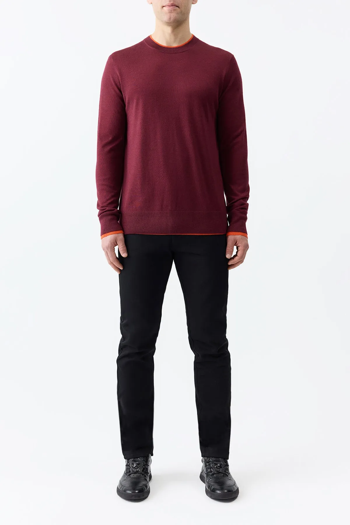 Cloud Comfort Temperature Regulating Wells Knit Sweater in Bordeaux & Spice Cashmere Silk
