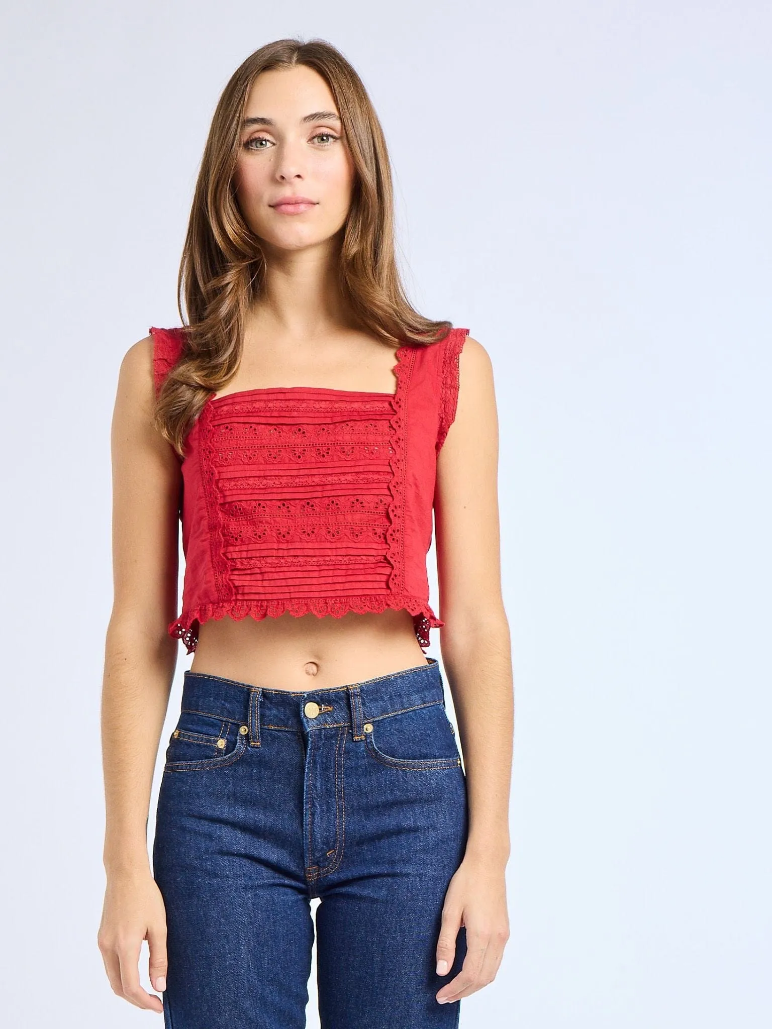 EcoCertified Material Pocket Reinforcement Bessie Top in Cherry Lace