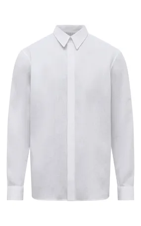 Relaxed Crew Neck Opening Nicolas Shirt in White Aloe Linen