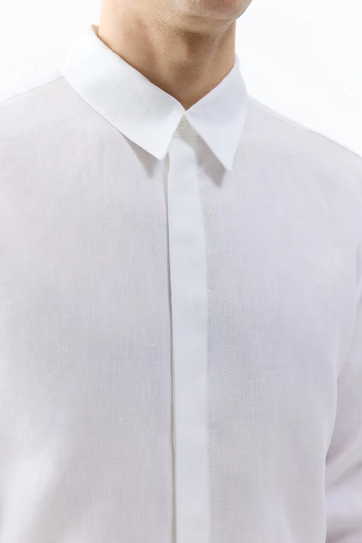 Nicolas Shirt in White Aloe Linen Hypoallergenic Textile