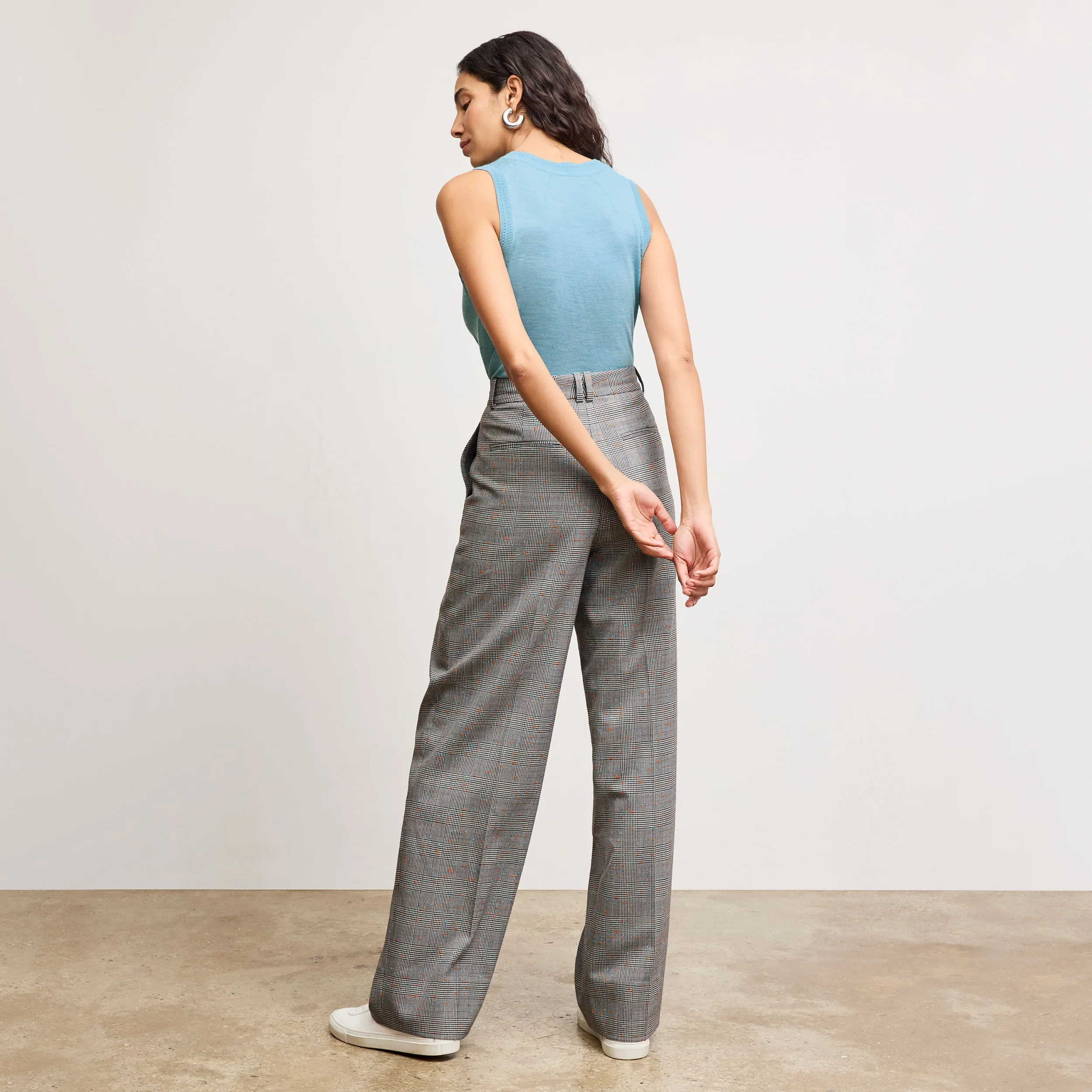Stretch Woven Blend Rina Sculptural Pant - Sharkskin :: Mixed Check Layered Shoulder Seamless Knit Design