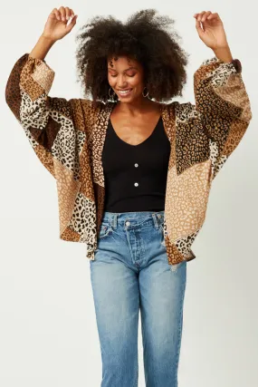 Patchwork Leopard Print Open Cardigan Compression Layer