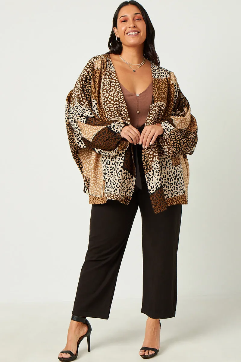 Patchwork Leopard Print Open Cardigan Weatherproof Zipper Seals