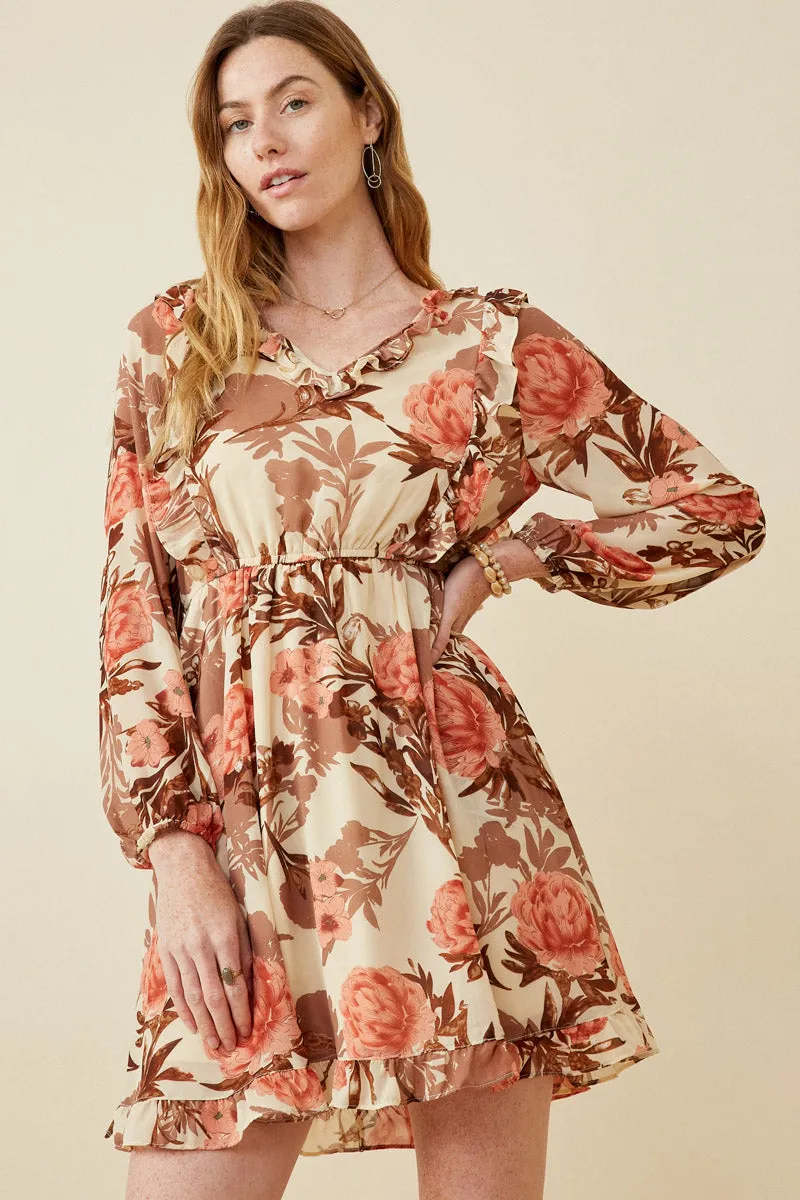 Romantic Floral Ruffle Detailed Long Sleeve Dress Light As Air