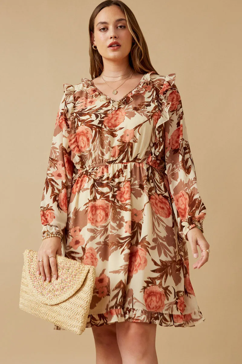 Romantic Floral Ruffle Detailed Long Sleeve Dress Minimal Mood Style Option