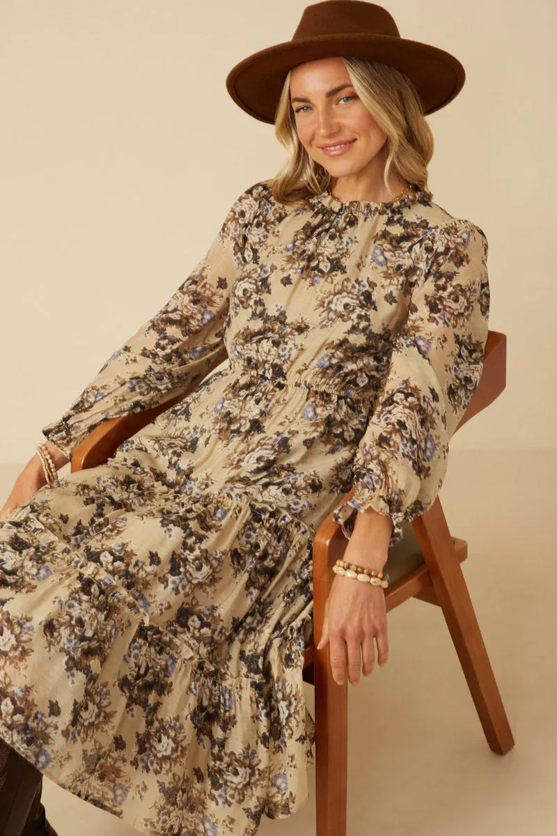 Calm Fit Romantic Floral Ruffle Detailed Tiered Dress