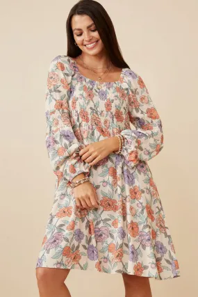 Romantic Floral Smocked Detailed Dress Warm-Layer Chill Fashion