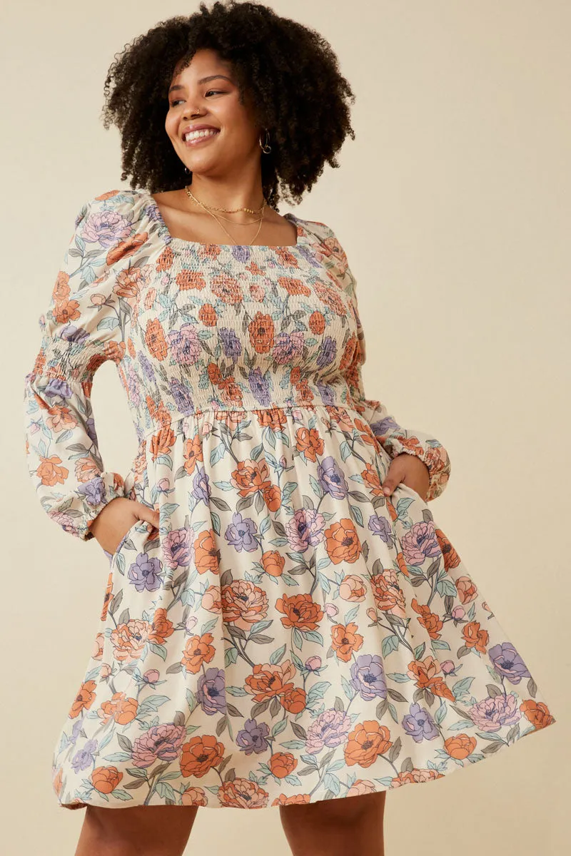 Romantic Floral Smocked Detailed Dress Urban Line