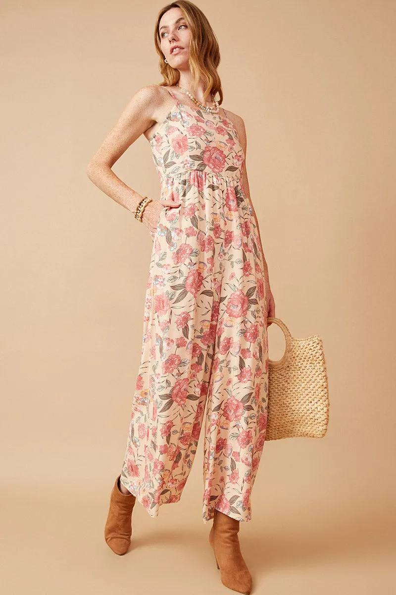 Urban Wear Sleek Fit Romantic Floral Smocked Wide leg Jumpsuit
