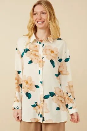 Romantic Floral Soft Satin Button Up Shirt LayeredPanel