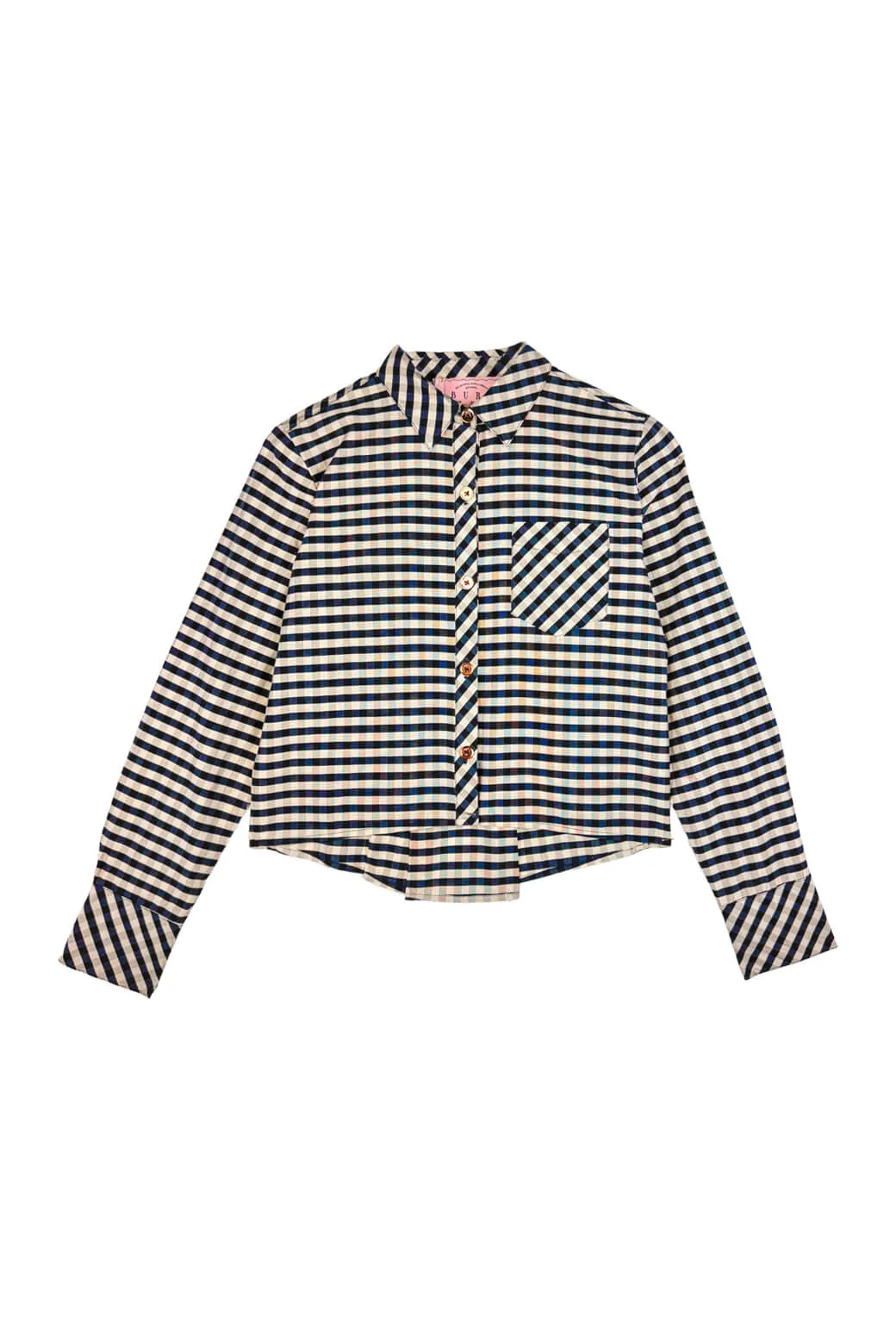 Cropped Mel Button Down Shirt - Gingham ReflectiveTrims All Weather Performance Fabric