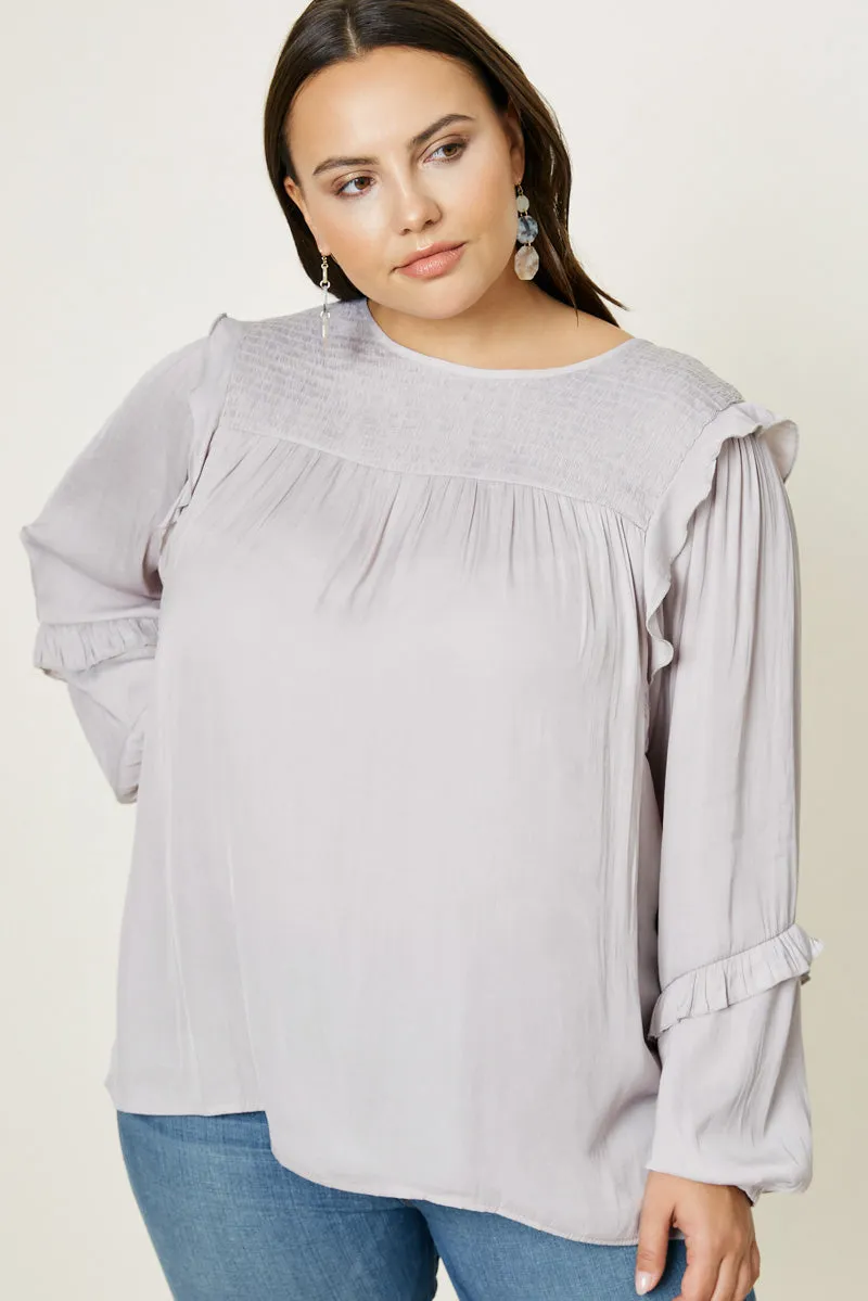 Ruched Ruffle Puff Sleeve Top TexturedSurface