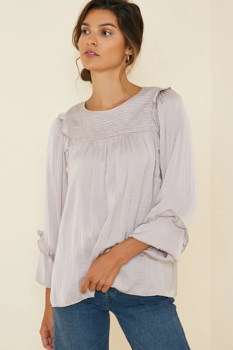 Ruched Ruffle Puff Sleeve Top NonFadeFinish