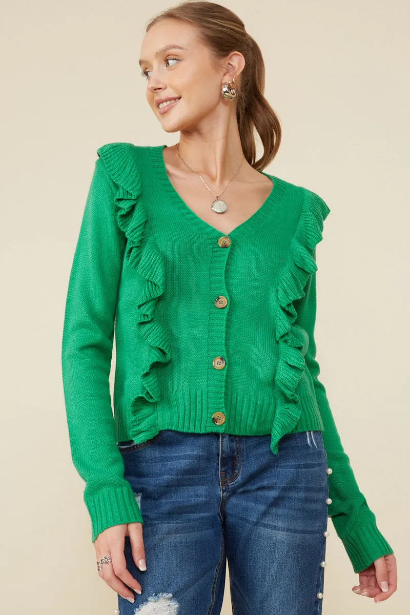 Ruffle Detail Buttoned Sweater Cardigan FullLengthZip
