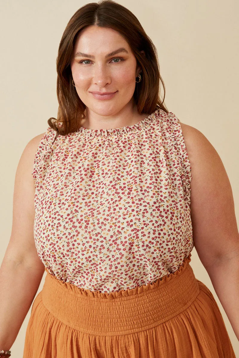 Ruffle Detail Ditsy Tank WrinkleResistantWeave