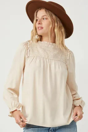 Ruffle Lined Smocked Yolk Long Sleeve Top Petal Sleeve Architecture