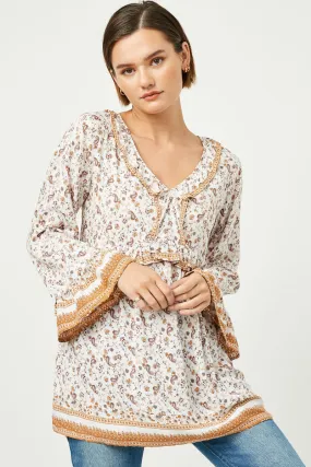 Comfortable Design Ruffled Color Paisley Print Tunic