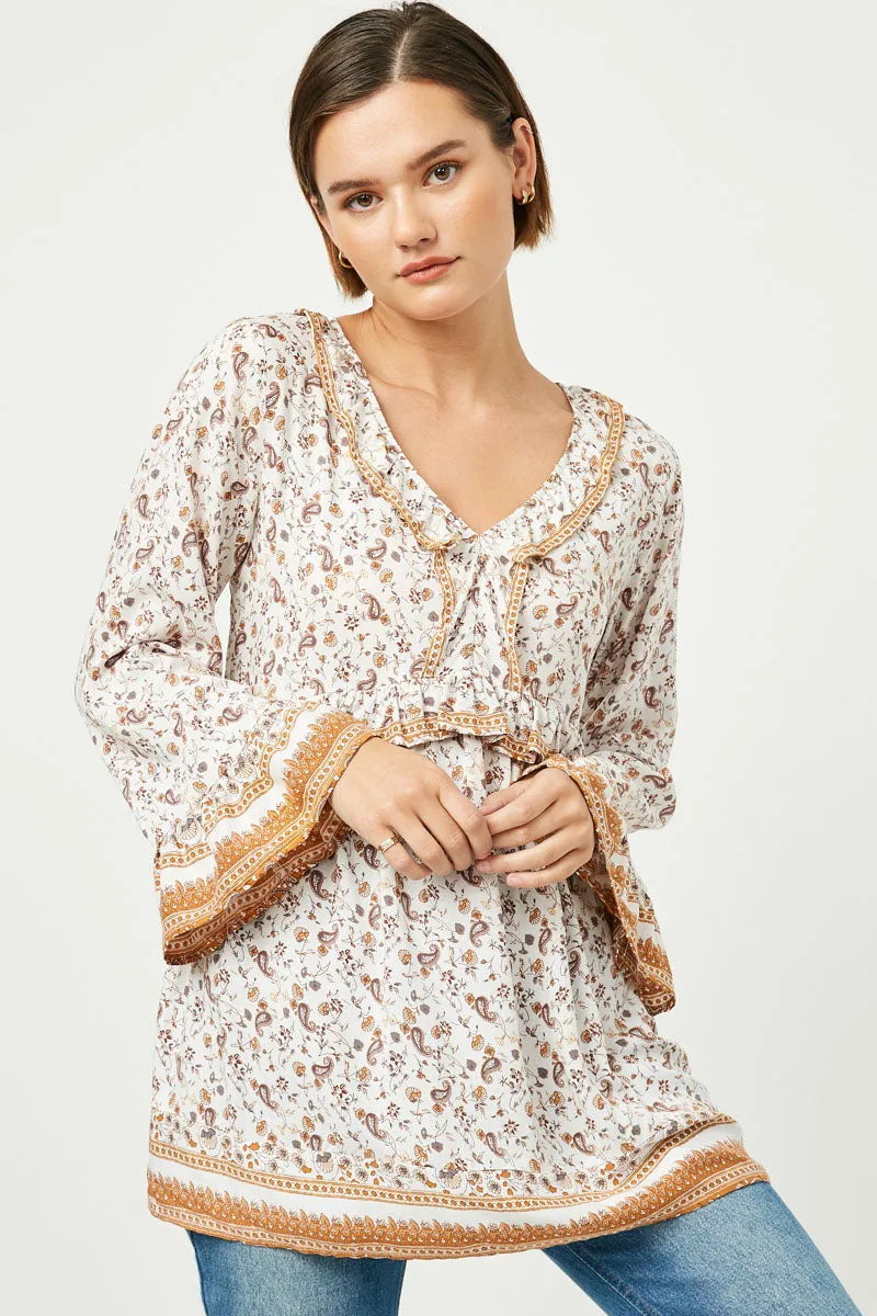 Comfortable Design Ruffled Color Paisley Print Tunic