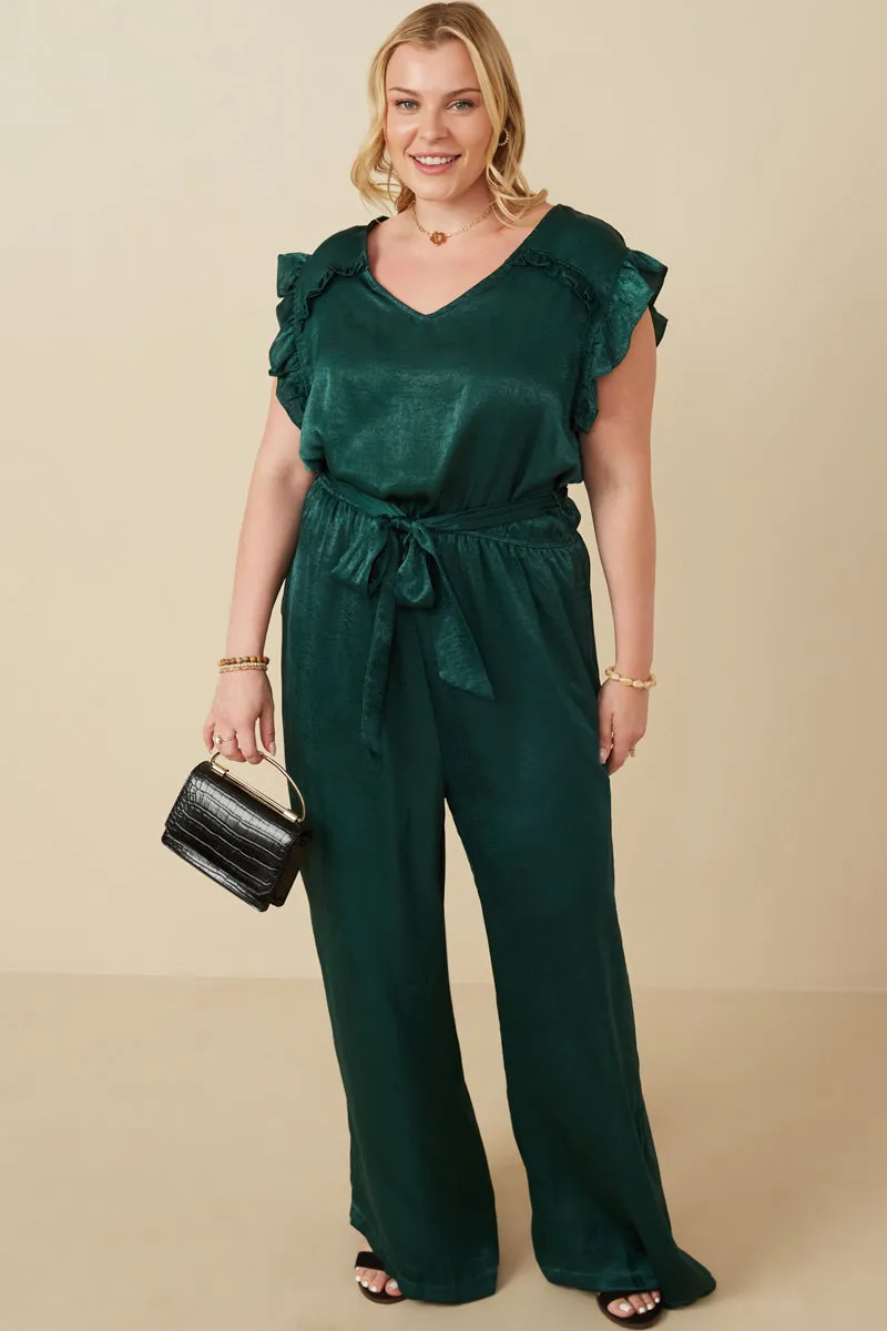 Ruffled Crushed Satin Wide Leg Jumpsuit Style Upgrade Comfy Texture