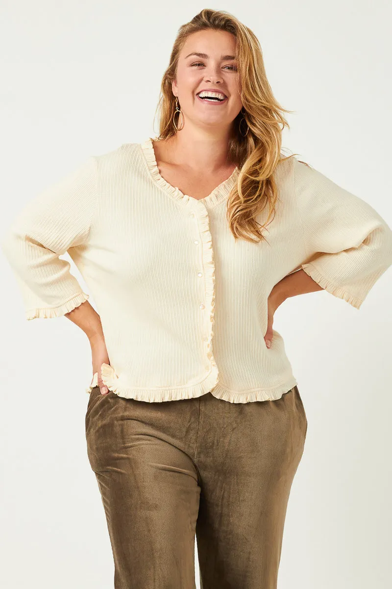 Ruffled Placket And Cuff Buttoned Cardigan Light Look