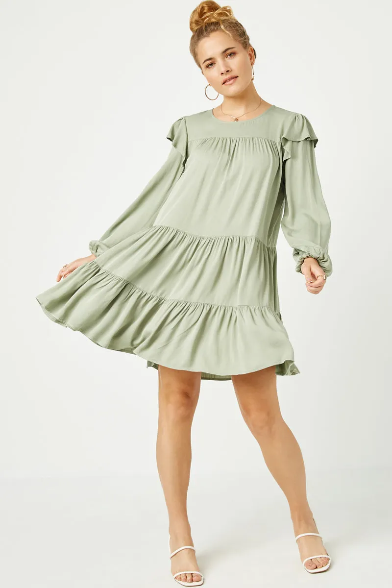 Ruffled Shoulder Long Sleeve Dress Influencer-Style Flow Line
