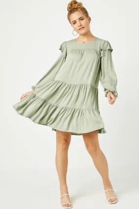 Airy Fabric Ruffled Shoulder Long Sleeve Dress