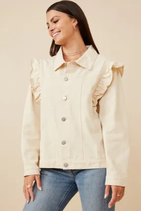 Snag Free Fabric Ruffled Shoulder Twill Jacket