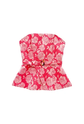 Run for the Roses Belted Bustier - Coral FourWay Stretch Fabric Quick Dry Technology