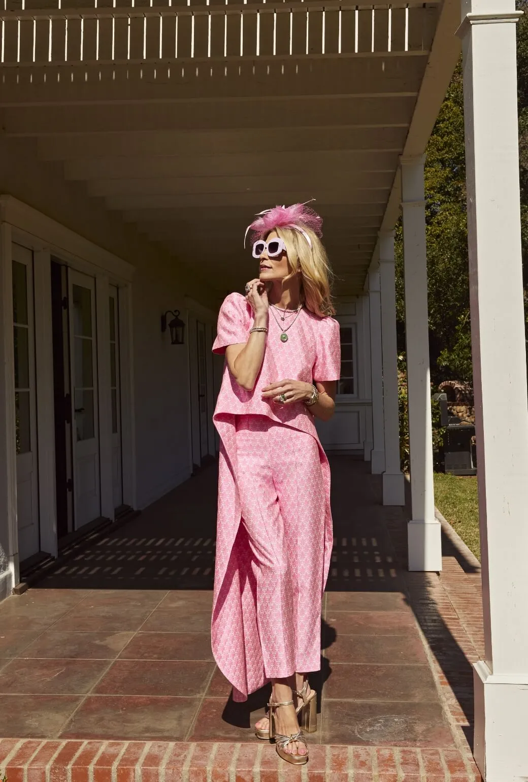 Run for the Roses Cropped Cigar Pant - Pink Damask LowProfileWaistband Moisture wicking