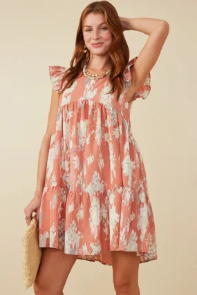 Watercolor V Neck Tiered Ruffled Dress Compact Fit Comfortable Wear