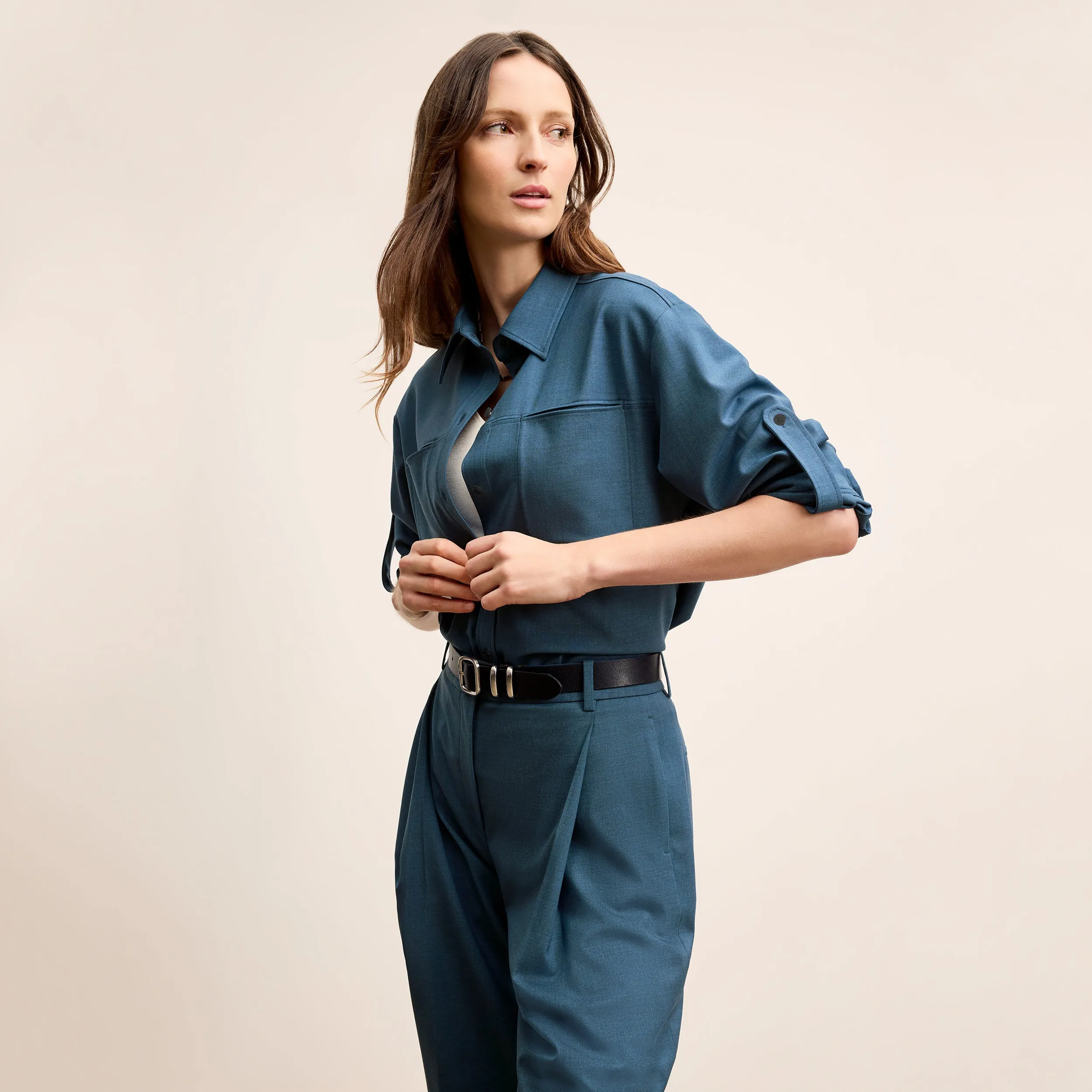 Russell Button Down - Washable Wool Twill :: Bluebell Lightweight Layering Option