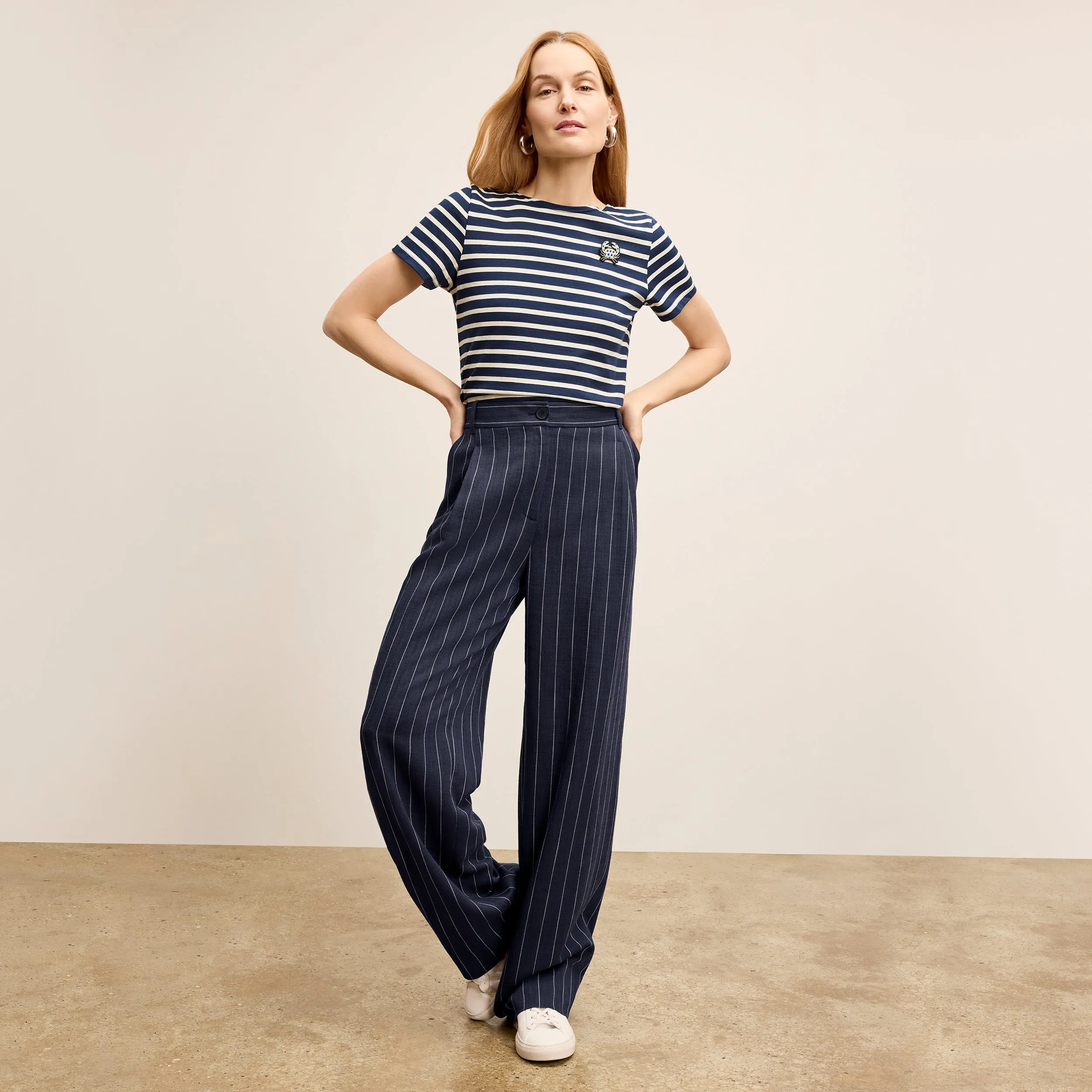 Saint James Etrille II Short Sleeve-Jersey :: Marine/Ecru Reinforced Neckline FourWay Stretch Fabric