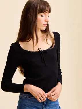 Anti Odor Treatment ReinforcedEdges Sally Pointelle Tee in Black