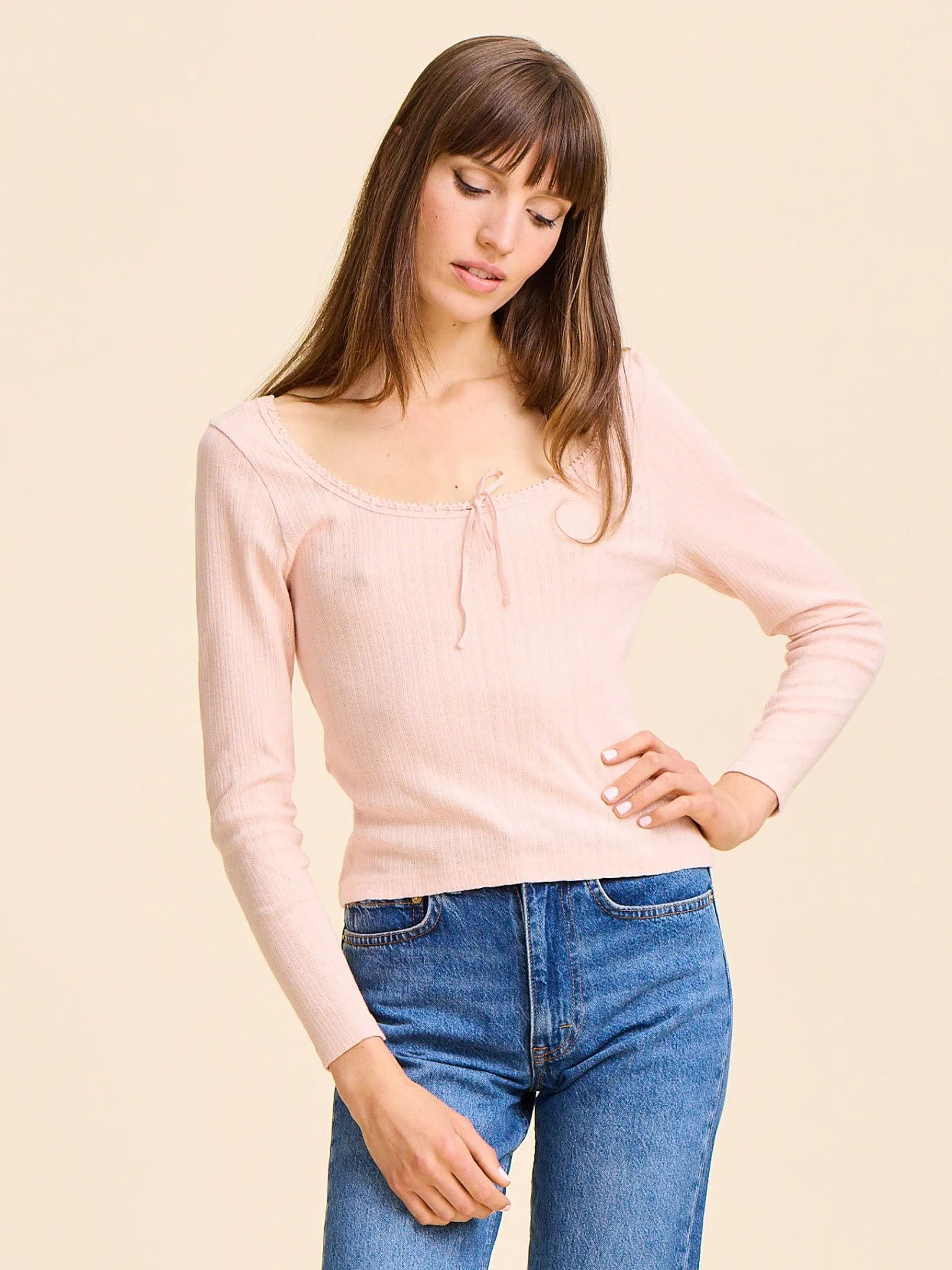 Brushed Inner Layer Sally Pointelle Tee in Spanish Villa