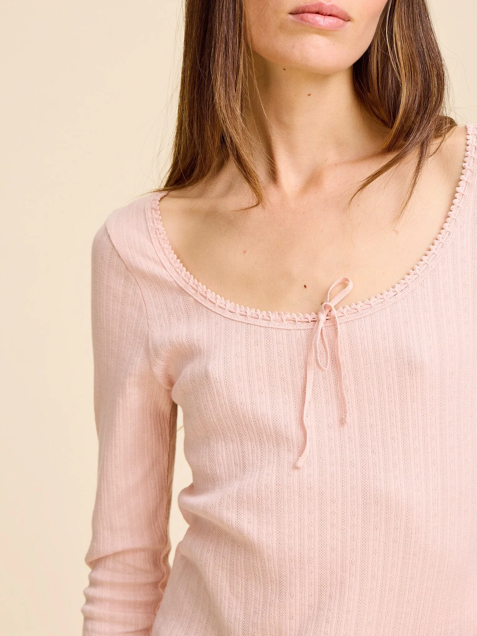 Sally Pointelle Tee in Spanish Villa Wicking Inner Lining Sporty Design