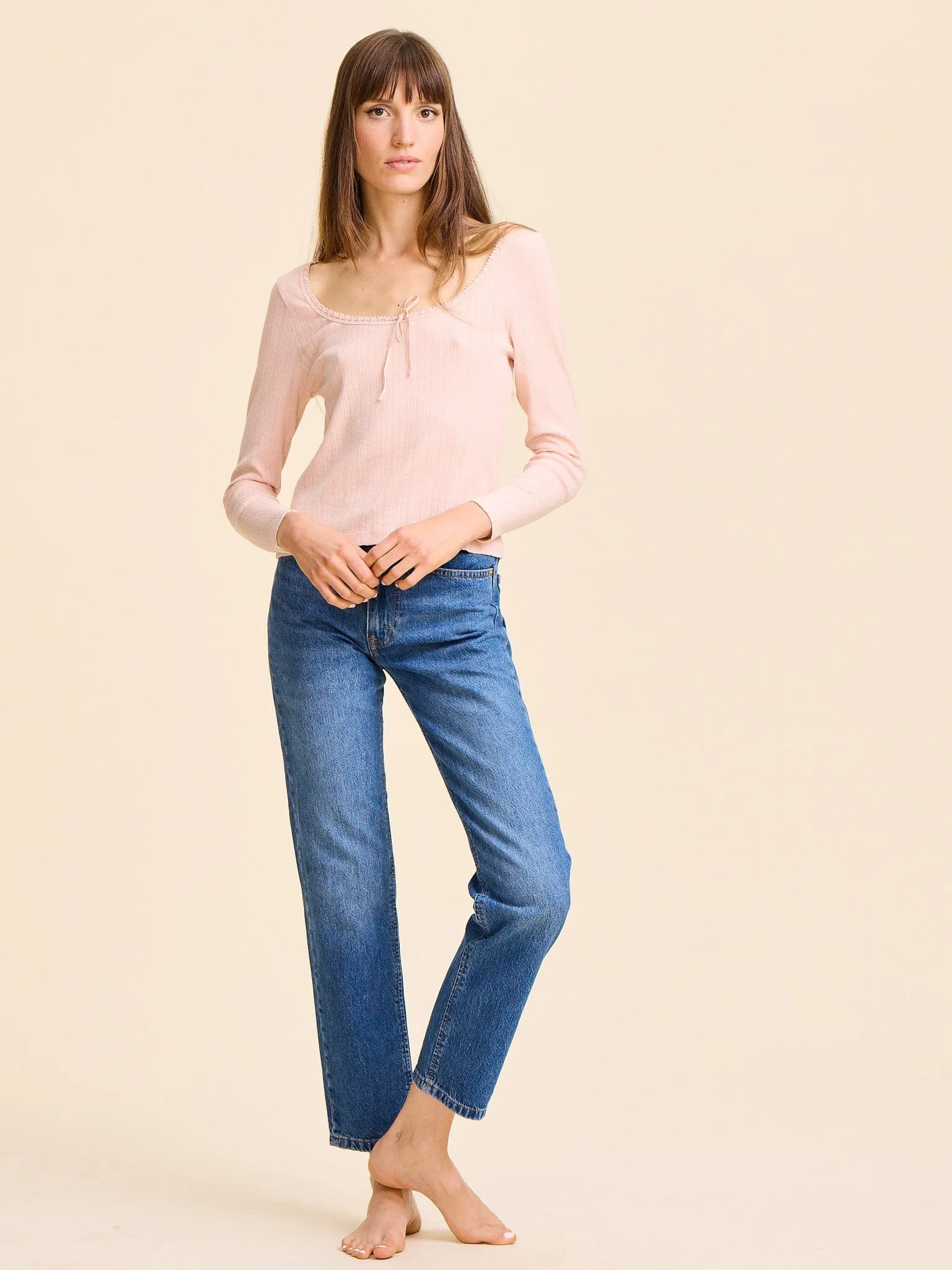 CollapsibleFrame ClassicCrewNeck Sally Pointelle Tee in Spanish Villa