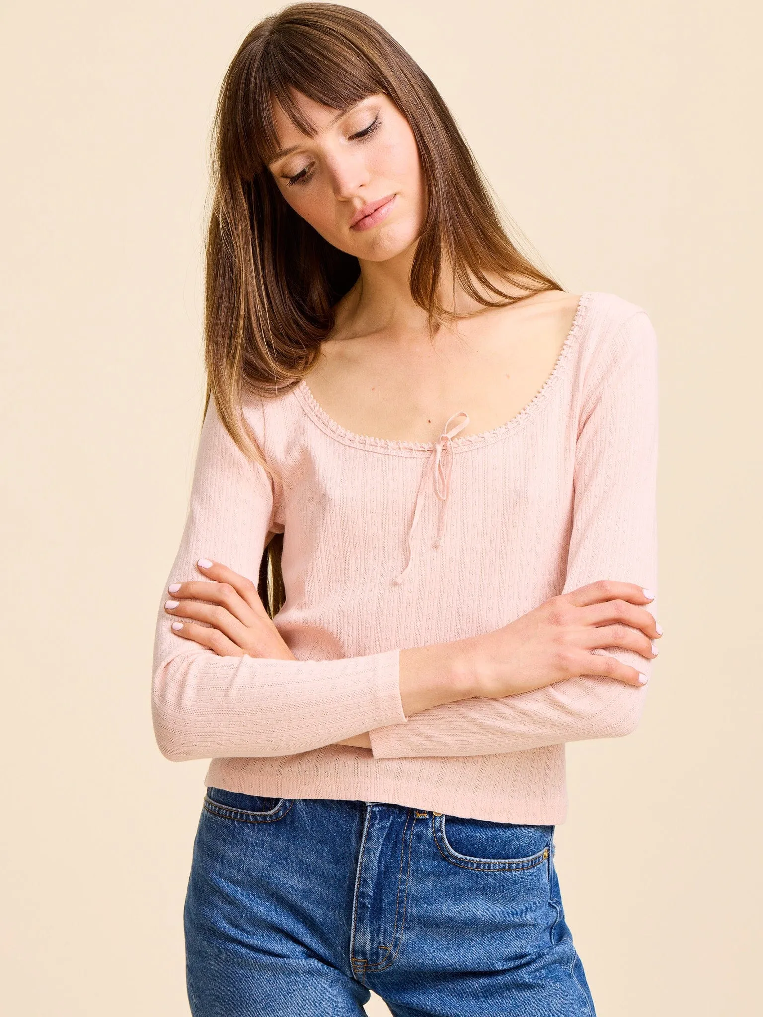 Ventilated Mesh Panels FrenchTerryTexture Sally Pointelle Tee in Spanish Villa