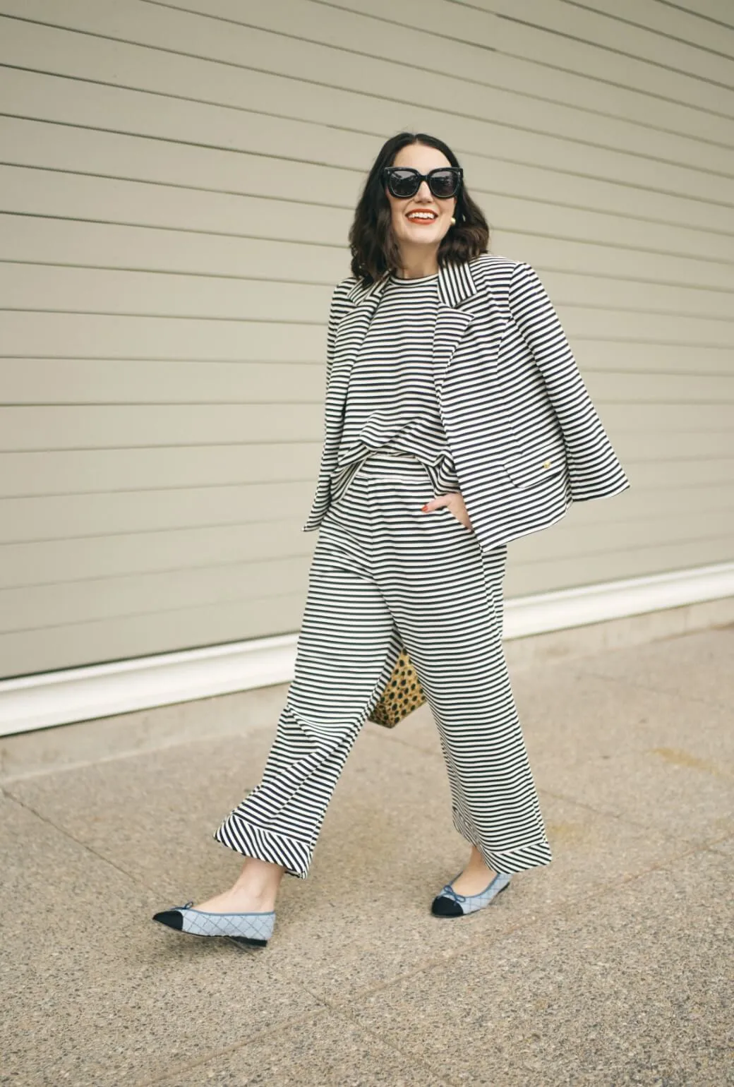 SAMPLE - BURU x Val Wide Leg Knit Trouser - Stripe Knit Soft Lining Recyclable Fabric Blend