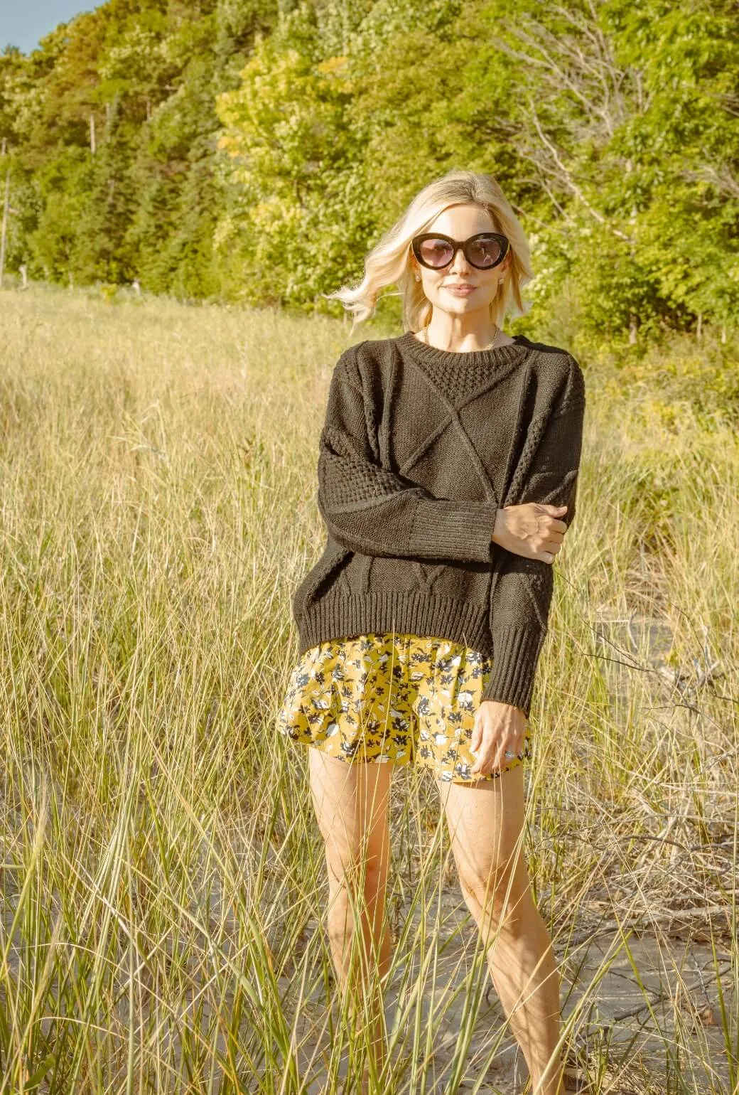 Seasonless wear Static free SAMPLE - Everyday Shorts - Chartreuse Floral