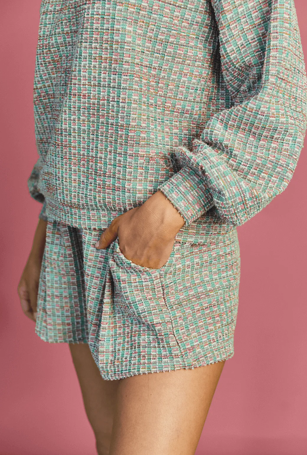 SAMPLE - Everyday Shorts - Green and Pink Plaid Knit All weather Travel-Ready