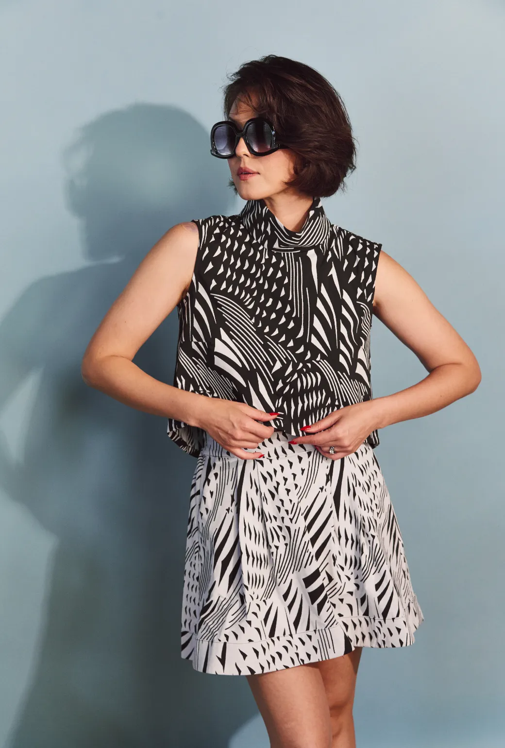 DurablePolyester Effortless Style SAMPLE- Flat Front Everyday MINI Skirt  - Abstract White