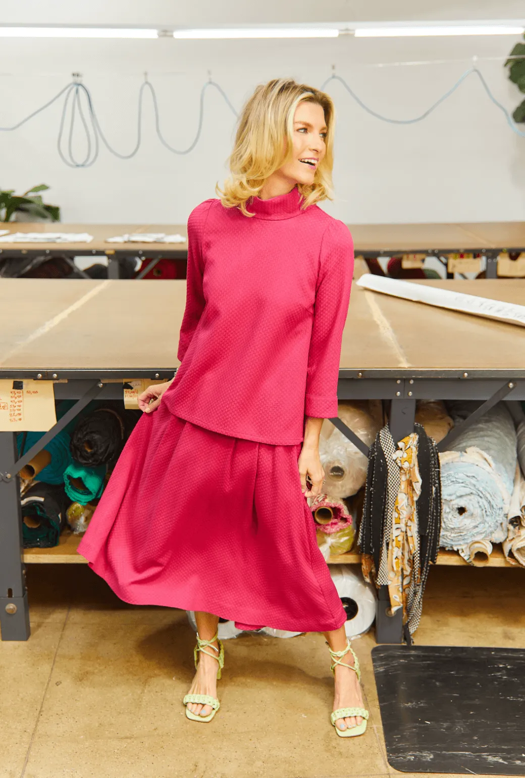 Soft Touch Layered Wear SAMPLE - Flat Front Everyday Skirt - Fuschia Dot