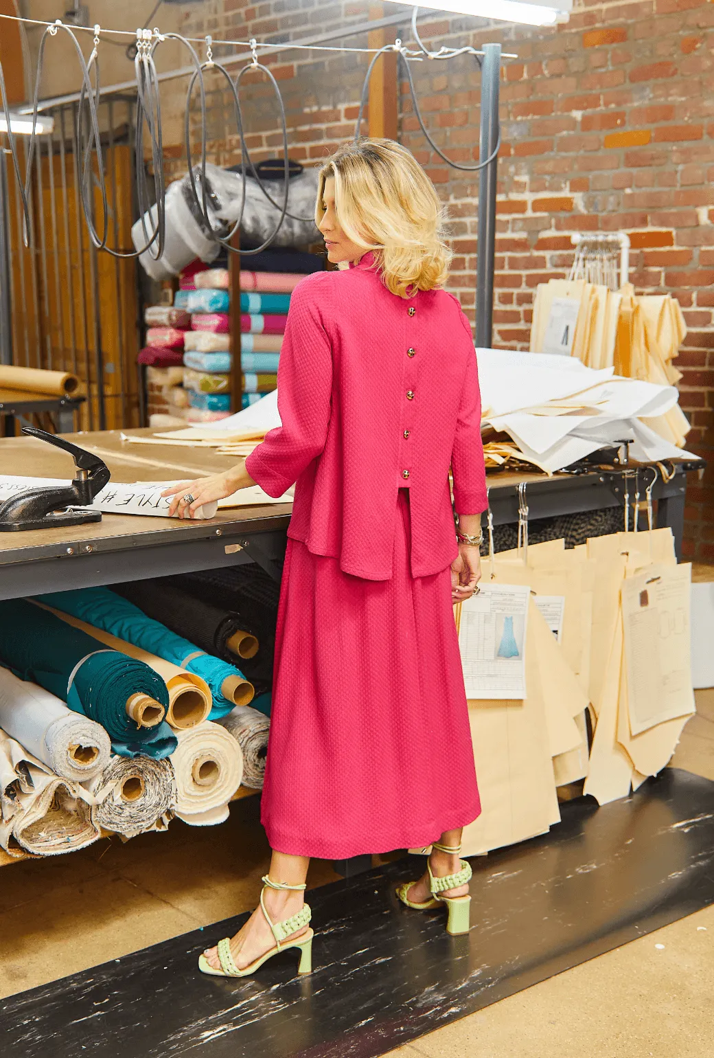 SAMPLE - Flat Front Everyday Skirt - Fuschia Dot Temperature Regulating Fabric Flexible Gusset Design