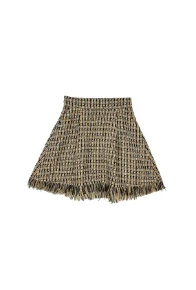 Thermal regulation Multi-way wear SAMPLE - Fringed MINI Skirt - Black & Blush Tweed