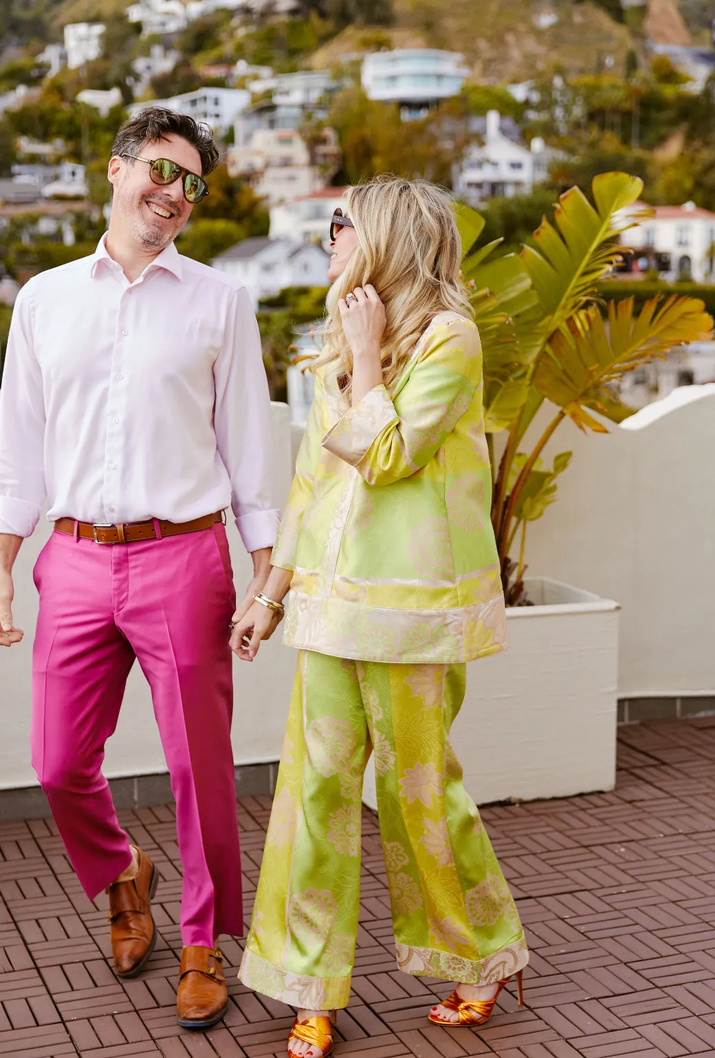 SAMPLE - Hepburn High Rise Trousers - Chartreuse Brocade Urban Edge Abrasion Resistant Material