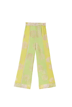 Quick Release Closure Work Friendly SAMPLE - Hepburn High Rise Trousers - Chartreuse Brocade
