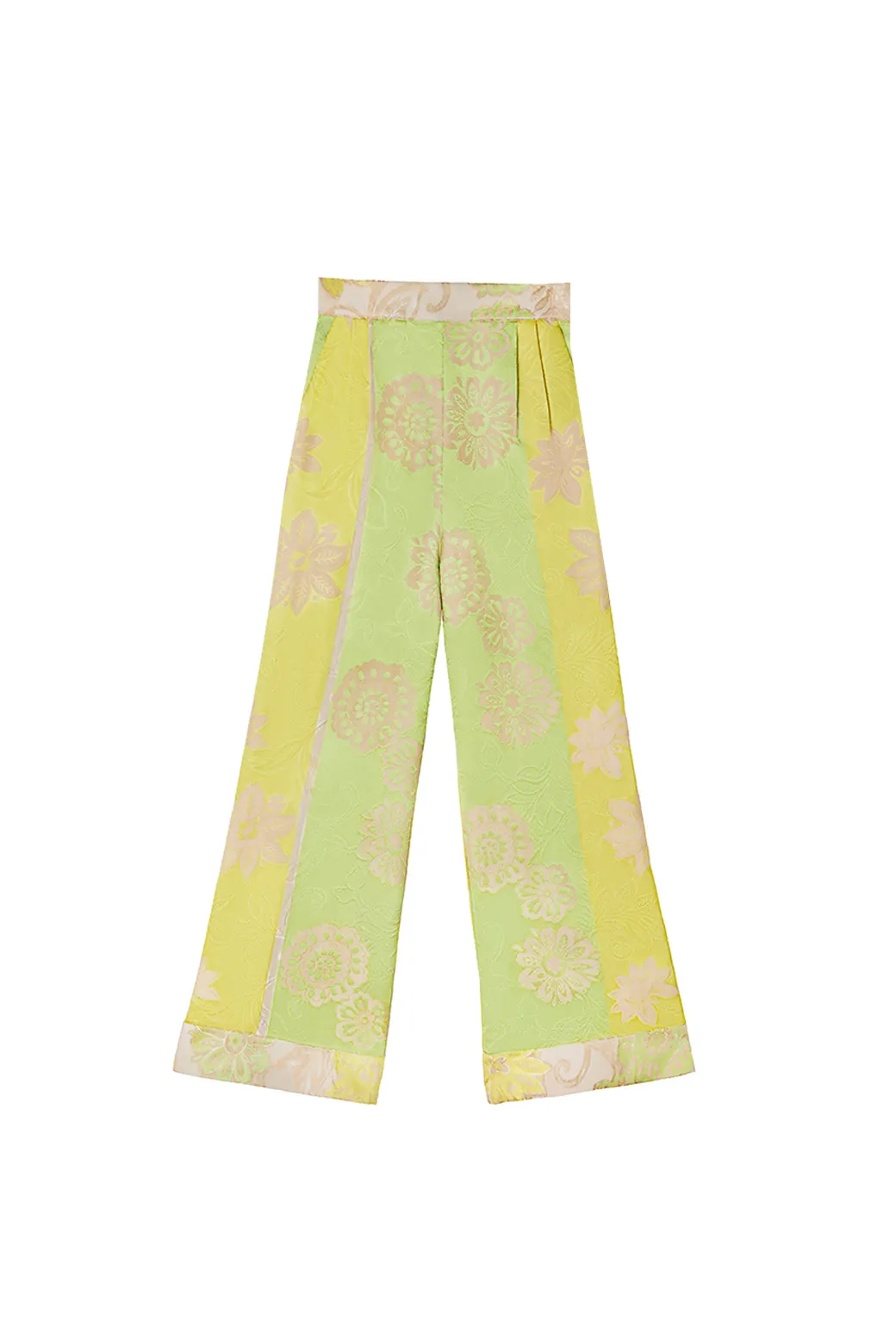 Quick Release Closure Work Friendly SAMPLE - Hepburn High Rise Trousers - Chartreuse Brocade