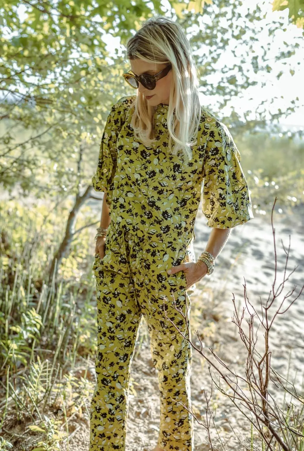 SAMPLE - Le Culottes Full Length - Chartreuse Floral Thermal Lining